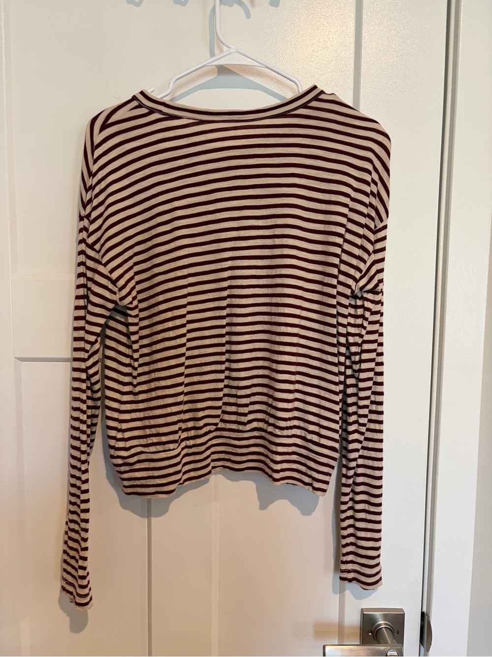 LOFT Brown and Cream Striped Long-Sleeve Tee